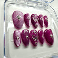 Handmade Pink Cat-Eye Press-on Nails with Butterfly & Star Charms
