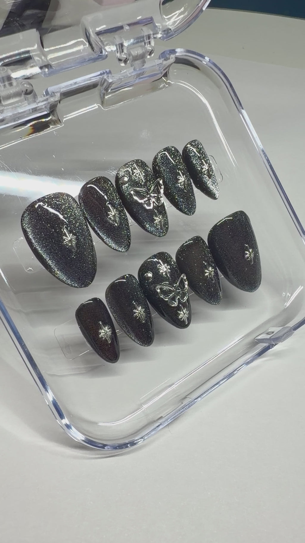 Handmade Black Celestial Butterfly Press-on Nails