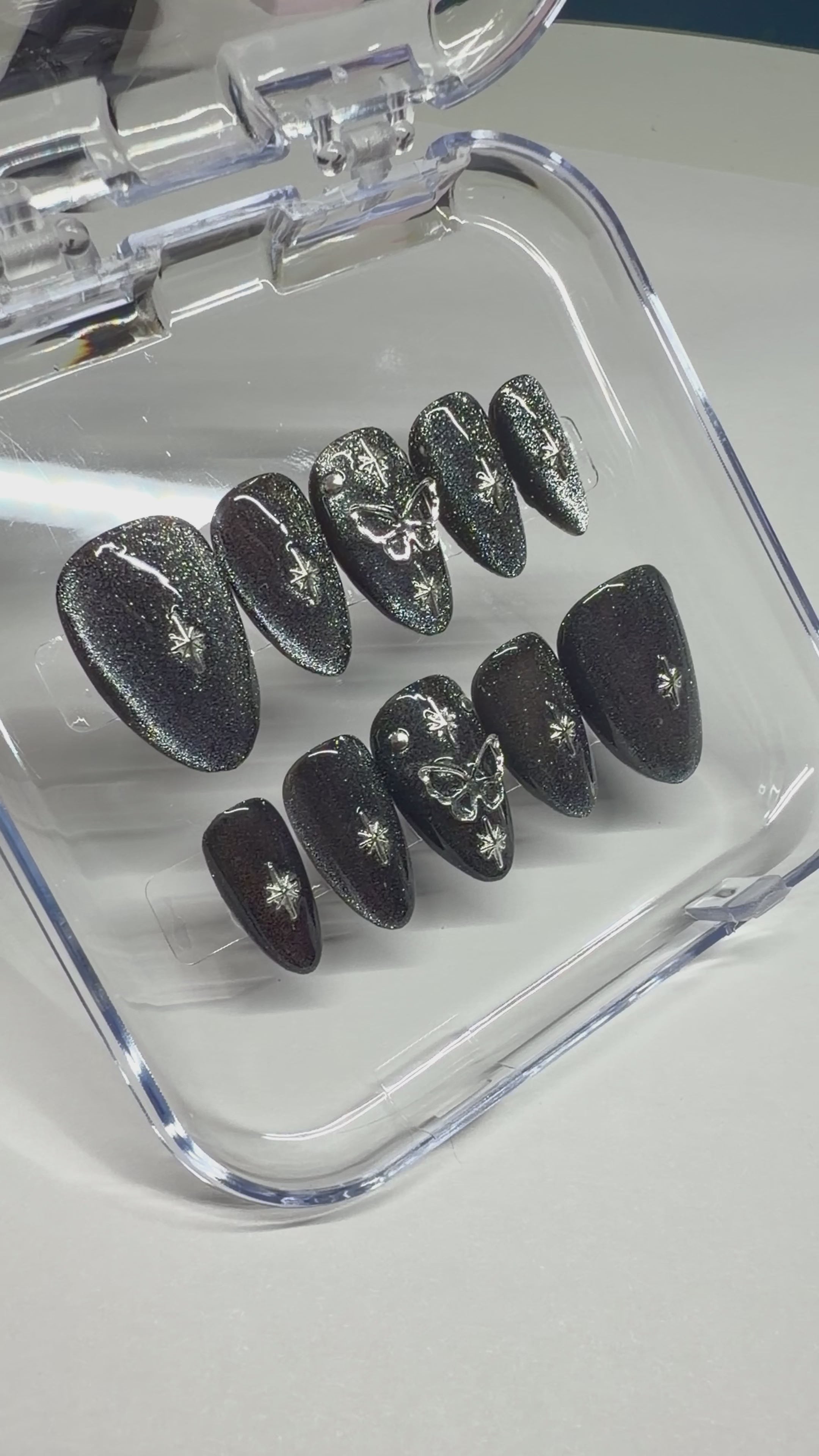 Handmade Black Celestial Butterfly Press-on Nails